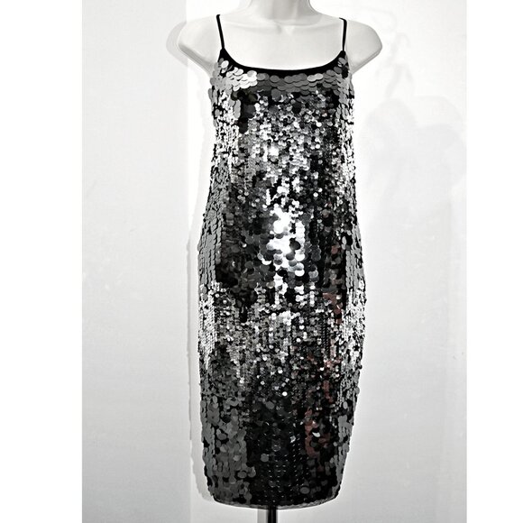 Avec Les Filles Spaghetti Strap Sparkling Sequin Paillette Party Dress sz 12 - Picture 3 of 13
